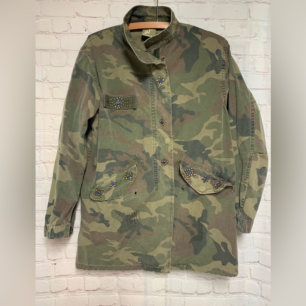 Western Denim Bank Camo Embroidered Distressed Jacket Size M - Picture 3 of 9